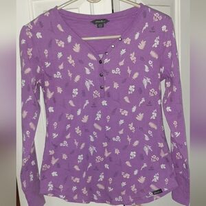 Eddie Bauer Lavender Thermal Henly With Leaf Pattern Size S/CH
